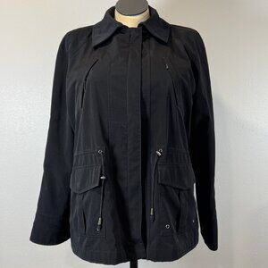 ESPRIT Womens Size XL Black Zip Front Utility Jacket Drawstring Waist Pockets
